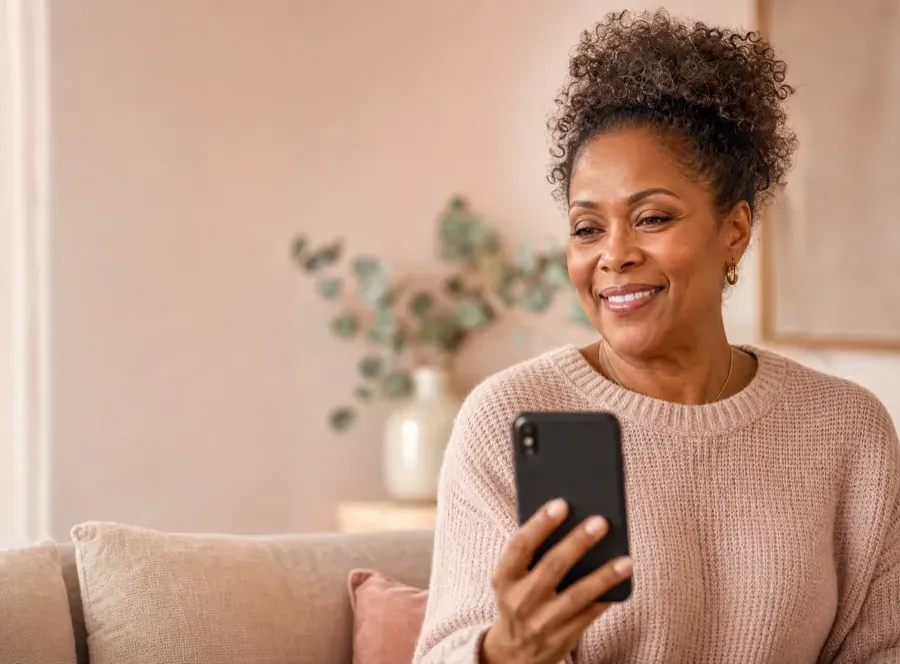 Woman having an ongoing telehealth review with her clinician from home